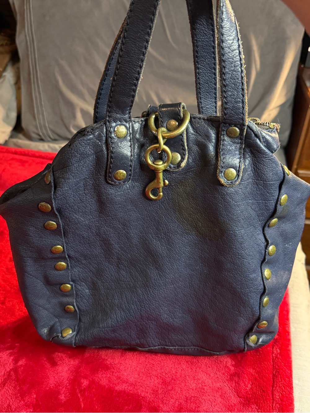 UGG Collection Blue Leather Studded Satchel – Boho Rocker Aesthetic